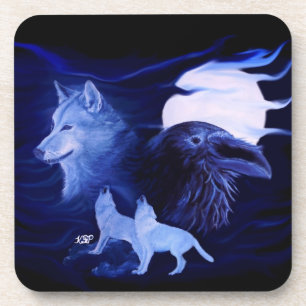 Posavasos Wolf y Raven con luna llena