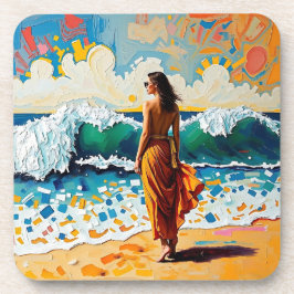 Posavasos Woman on Beach Abstract Seaside Art Personalized