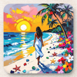 Posavasos Woman on Beach Tropical Scene