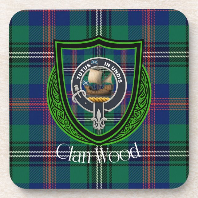 Posavasos Wood Scottish Clan Tartan & Crest (Frente)
