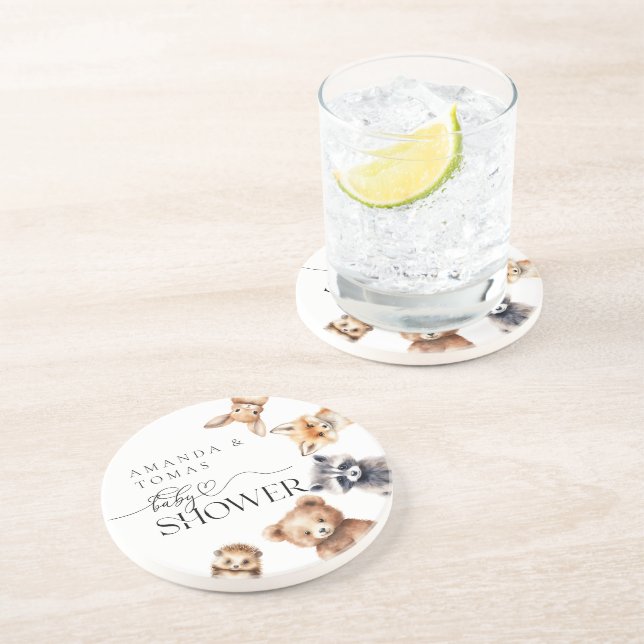 Posavasos Woodland Animals Baby Shower moderno (Lado)