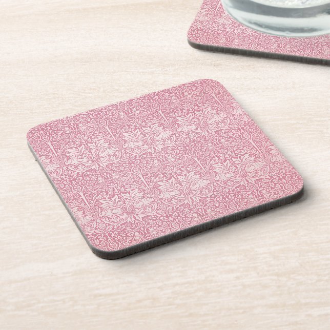 Posavasos Woodland deja el patrón del conejo rosa William Mo (Lado Izquierdo)