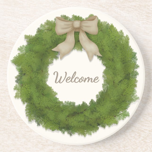 Posavasos Wreath Cypress con nombre personalizado Bow o salu (Frente)
