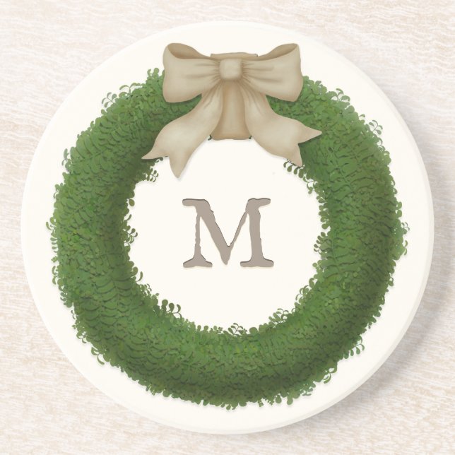 Posavasos Wreath De Boxwood Con Monograma De Personalizado D (Frente)