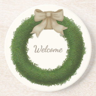 Posavasos Wreath de Boxwood con nombre personalizado de Bow 