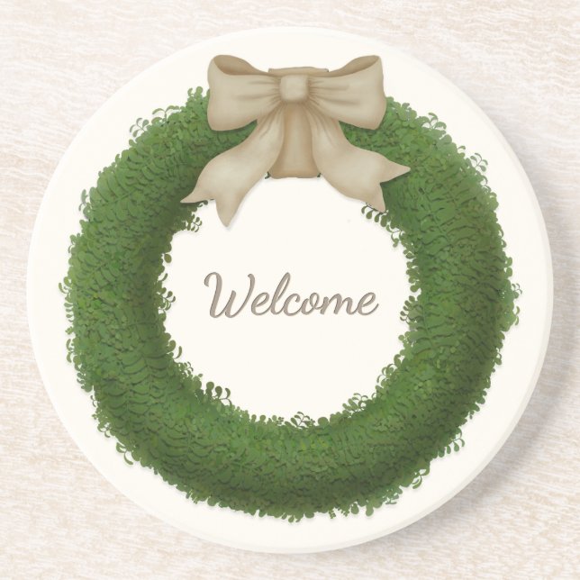 Posavasos Wreath de Boxwood con nombre personalizado de Bow  (Frente)