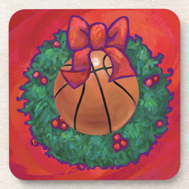 Posavasos Wreath sobre el baloncesto dentro de los Navidades (Frente)