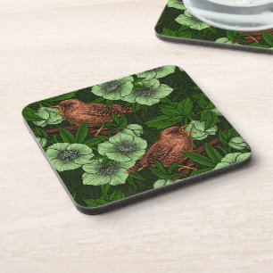 Posavasos Wren y hellebore en verde oscuro