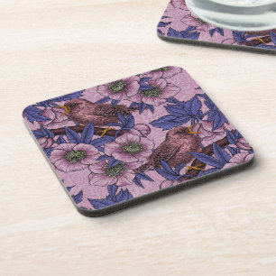 Posavasos Wren y hellebore, rosa y violeta