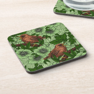 Posavasos Wren y hellebore, verde claro