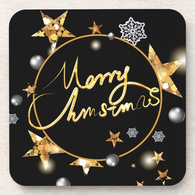 Posavasos Xmas de Black Metallic Stars (Frente)