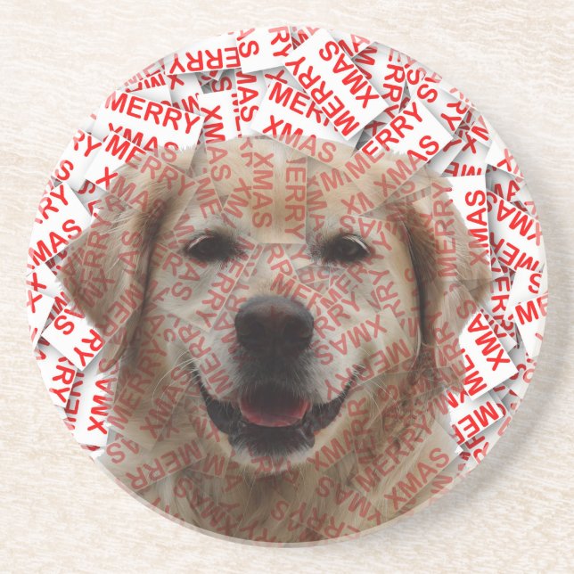 Posavasos Xmas Sonriendo Perro recuperador de oro (Frente)