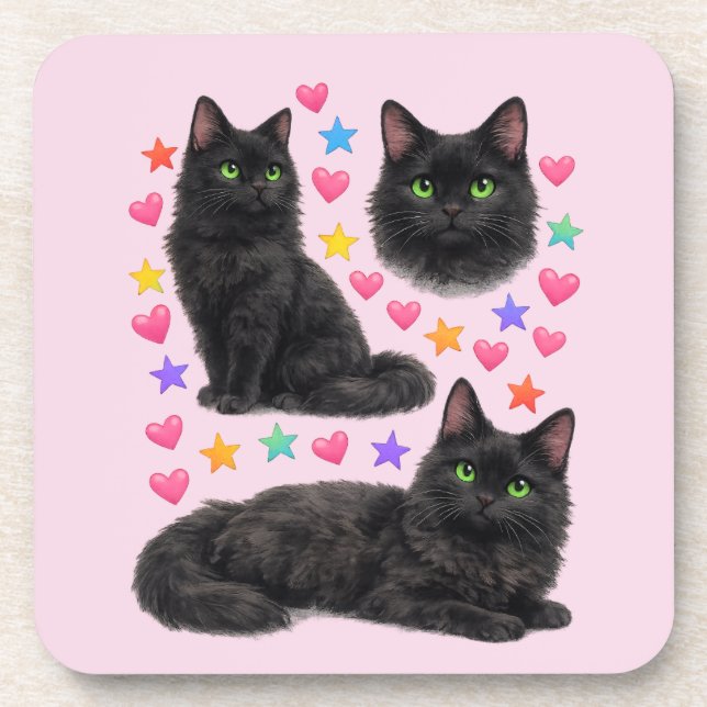 Posavasos y2k rainbow hearts black cat kawaii cute (Frente)