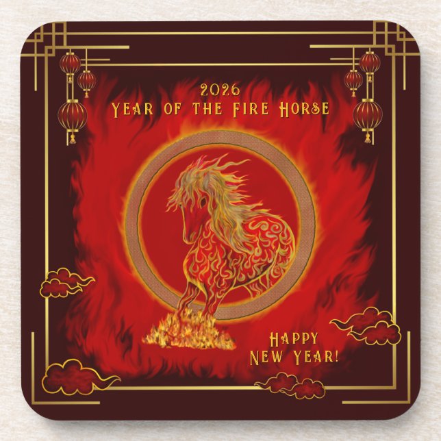 Posavasos Year of the Fire Horse , Happy Lunar New Year (Frente)