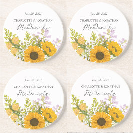Posavasos Yellow Modern Sunflowers Bouquet Wedding 