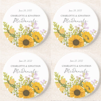 Posavasos Yellow Modern Sunflowers Bouquet Wedding 
