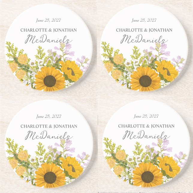 Posavasos Yellow Modern Sunflowers Bouquet Wedding  (Subido por el creador)
