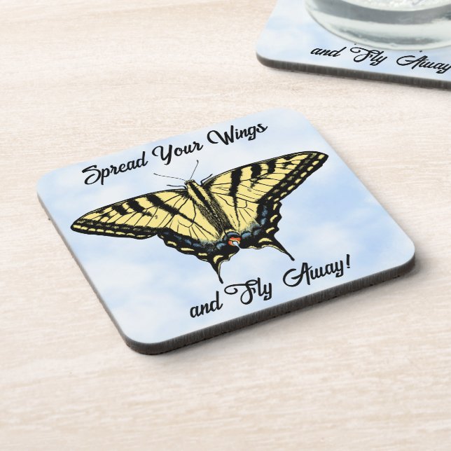 Posavasos Yellow Swallowtail Butterfly Blue Sky Personalized (Lado Izquierdo)