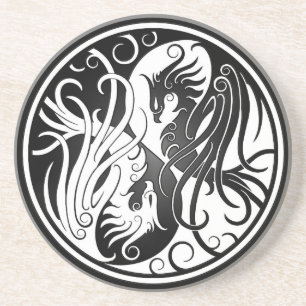 Posavasos Yin blanco y negro Yang Phoenix