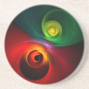 Posavasos Yin Verde Rojo Yang Patrón de arte abstracto moder