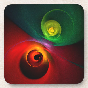 Posavasos Yin Verde Rojo Yang Patrón de arte abstracto moder