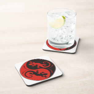 Posavasos YIN y YANG Geckos rojo negro + tu idea de fondo