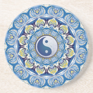 Posavasos Yin Yang Balance Vida Amarilla Azul Mandala