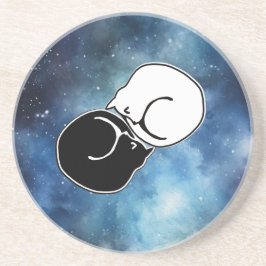 Posavasos Yin Yang Gatitos de gatos blancos y negros se curv