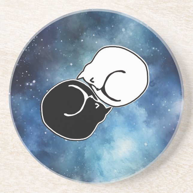 Posavasos Yin Yang Gatitos de gatos blancos y negros se curv (Frente)