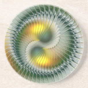 Posavasos Yin Yang Green Yellow Resumen Fractal colorido