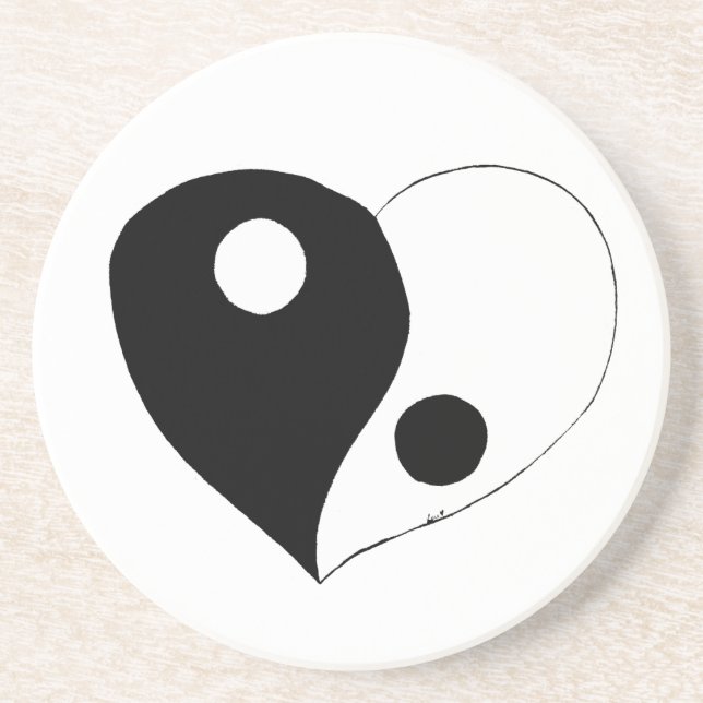 Posavasos Yin Yang Heart (B/W) (Frente)