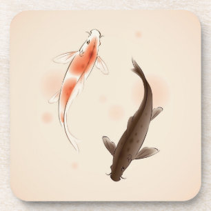 Posavasos Yin Yang Koi pesca en la pintura oriental del