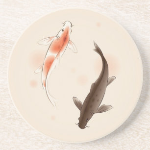 Posavasos Yin Yang Koi pesca en la pintura oriental del