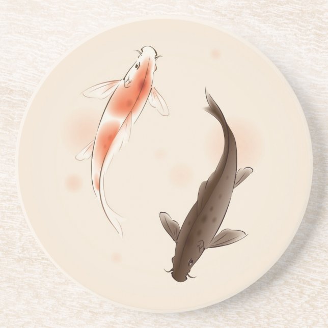 Posavasos Yin Yang Koi pesca en la pintura oriental del (Frente)
