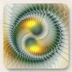 Posavasos Yin Yang Verde Amarillo Fractal Abstracto Colorido