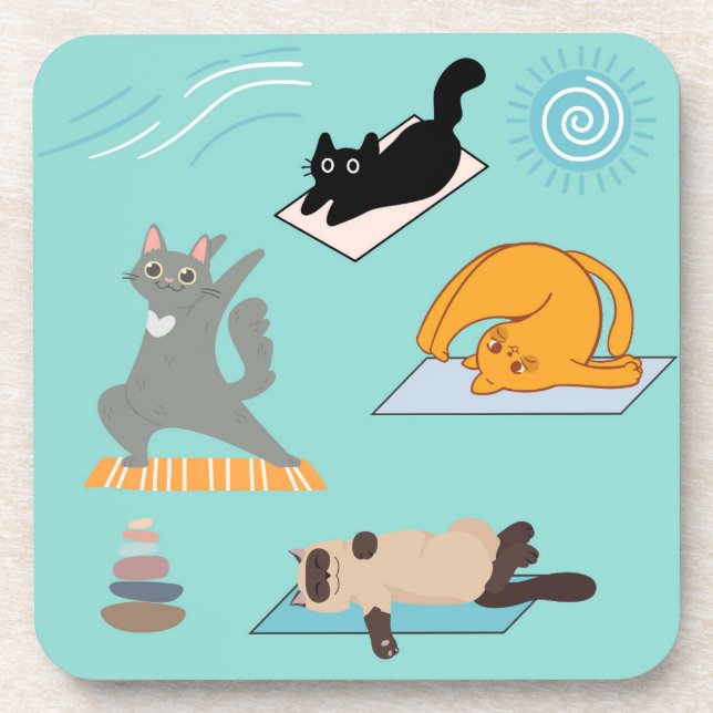 Posavasos Yoga Divertido con Gatos (Frente)