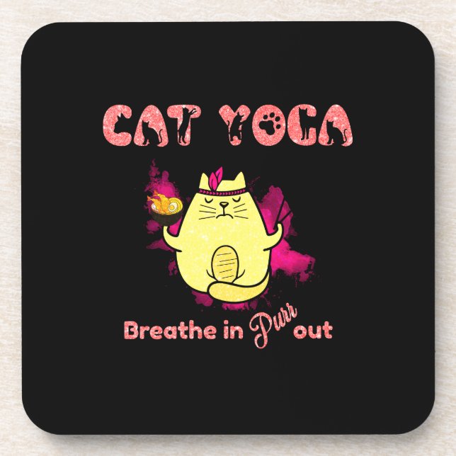 Posavasos Yoga lindo gato - "Respira, sale" (Frente)