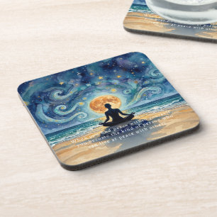 Posavasos Yoga Meditación Noche Estrellada Cielo Luna Playa