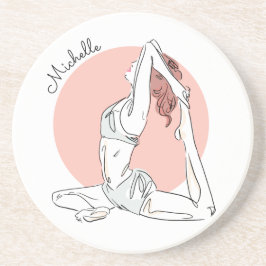 Posavasos Yoga Mujer nombre personalizado sandstone coaster