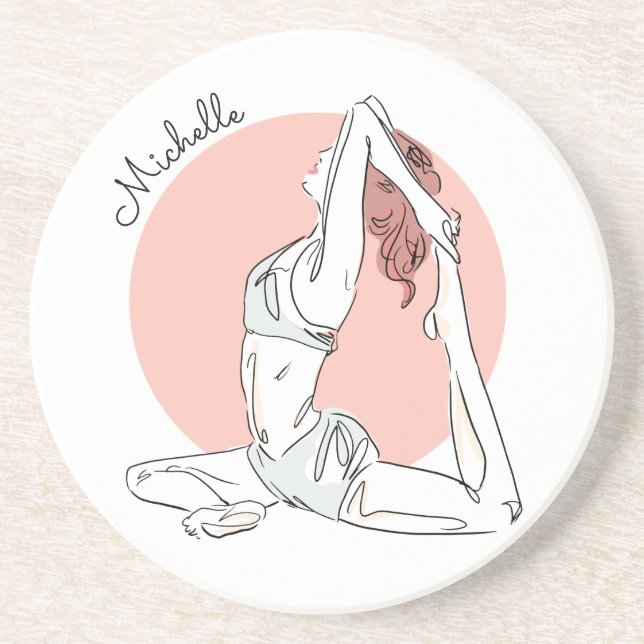 Posavasos Yoga Mujer nombre personalizado sandstone coaster (Frente)