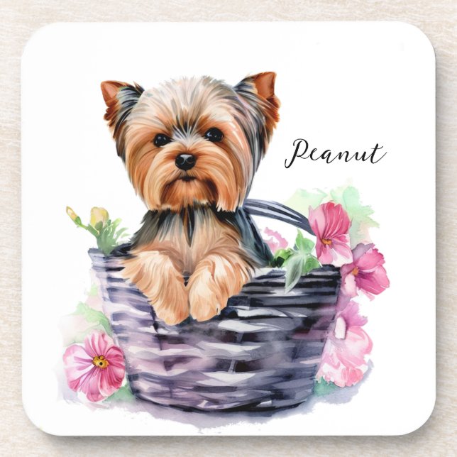 Posavasos Yorkie personalizado en el arte acuarela de la can (Frente)