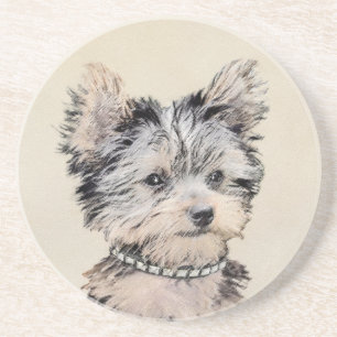Posavasos Yorkshire Terrier Puppy Pintando Arte Original De 