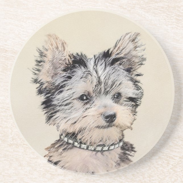 Posavasos Yorkshire Terrier Puppy Pintando Arte Original De  (Frente)