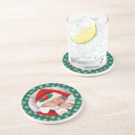 Posavasos Your Photo Santa Baby Green Background Snowflakes