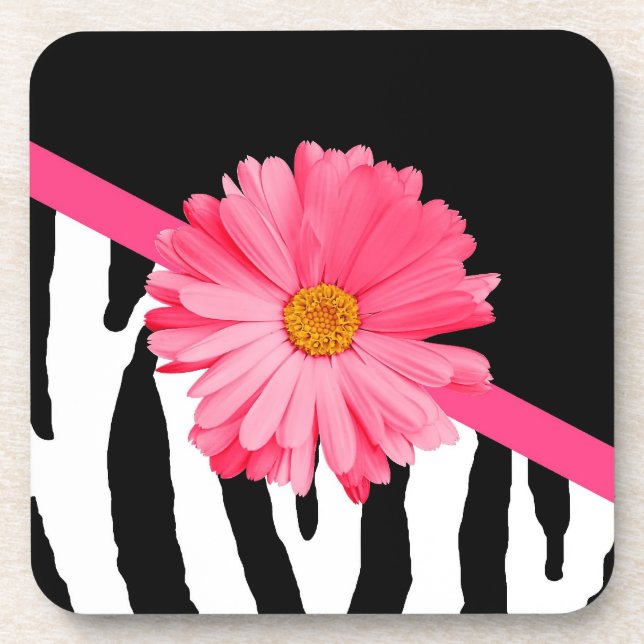 Posavasos Zebra Pattern Girly Pink Daisy (Frente)