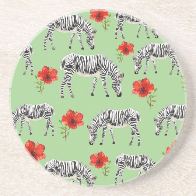 Posavasos Zebras entre flores de Hibiscus (Frente)