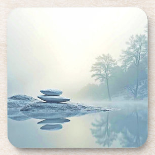 Posavasos Zen de invierno: equilibrio de lago de niebla