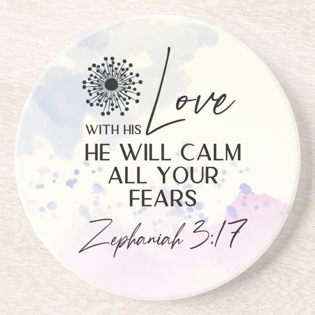 Posavasos Zephaniah 3:17 Su amor calmará tus miedos Biblia (Frente)