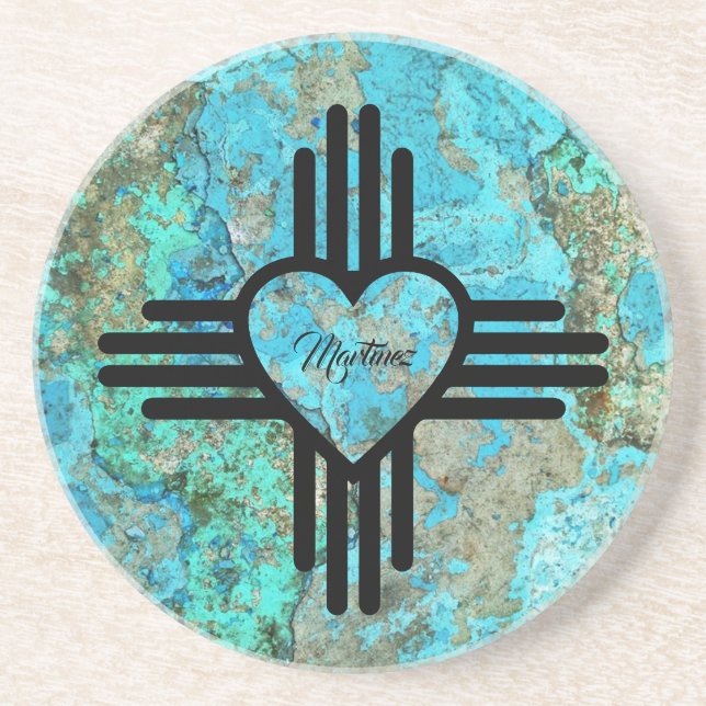 Posavasos Zia Heart Turquoise En Nombre Personalizado De San (Frente)