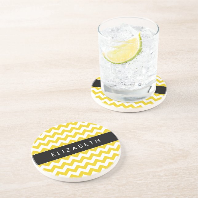Posavasos Zigzag Amarillo, Chevron Amarillo, Tu Nombre (Lado)